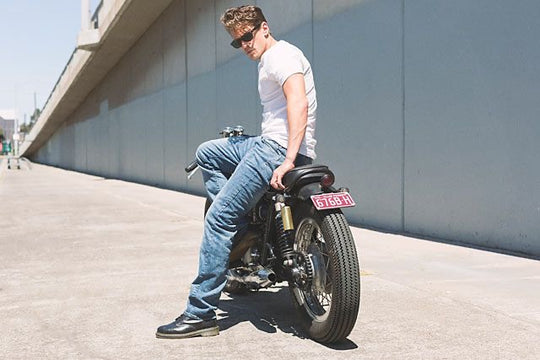 Men's Biker Draggin Jeans motorcycle pants on motorcycle